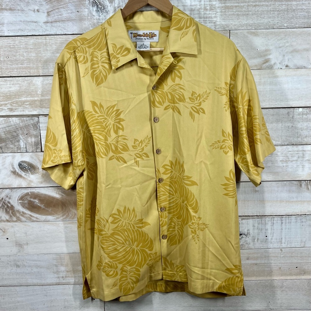 Honolulu Lulu Hawaiian Shirt Mens Small Yellow Gold Tropical Short Sleeve‎